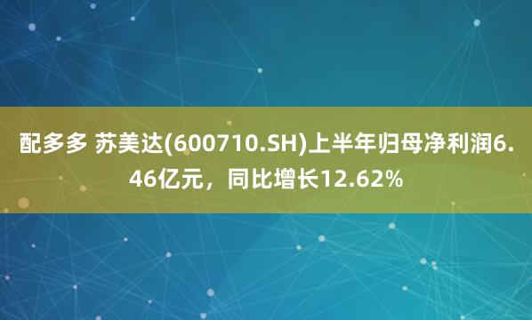 配多多 苏美达(600710.SH)上半年归母净利润6.46亿元，同比增长12.62%